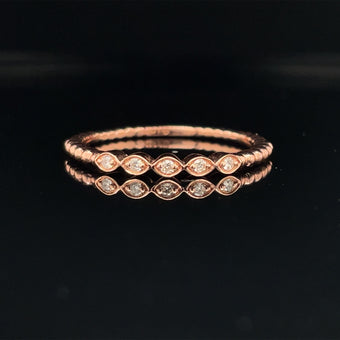 Rose Gold Stackable Band Ring w/ 0.05ct Oval Bezel Set Diamonds 