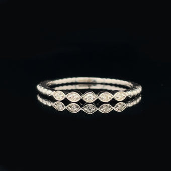 White Gold Stackable Band Ring w/ 0.05ct Oval Bezel Set Diamonds