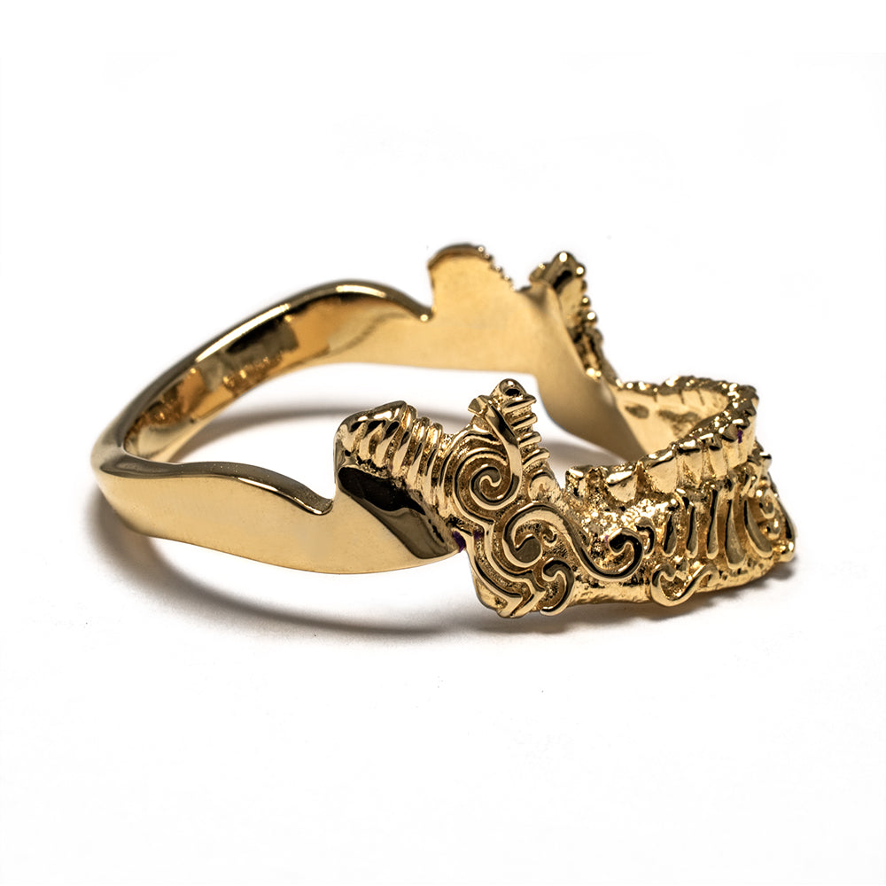 Goth King Skull Ring with 10k Gold Jaw